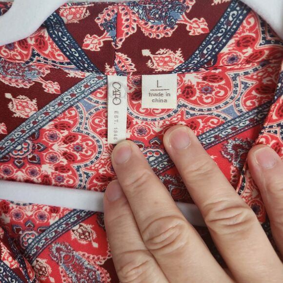 Cato Large Red Floral Sleeveless Wrap Cottagecore Blouse - Picture 4 of 8